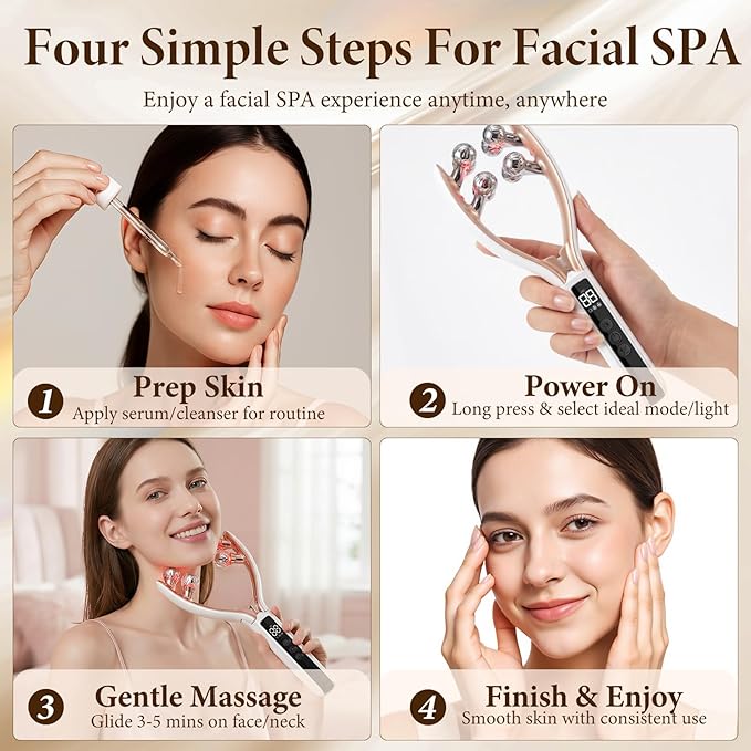 Face Massager Tool with Red Light, Facial Roller Skin Care Tool for Women, Rechargeable Face Roller for Facial Contour Massage, Beauty Device for Face, Neck, Arms & Legs, Portable for Home Use