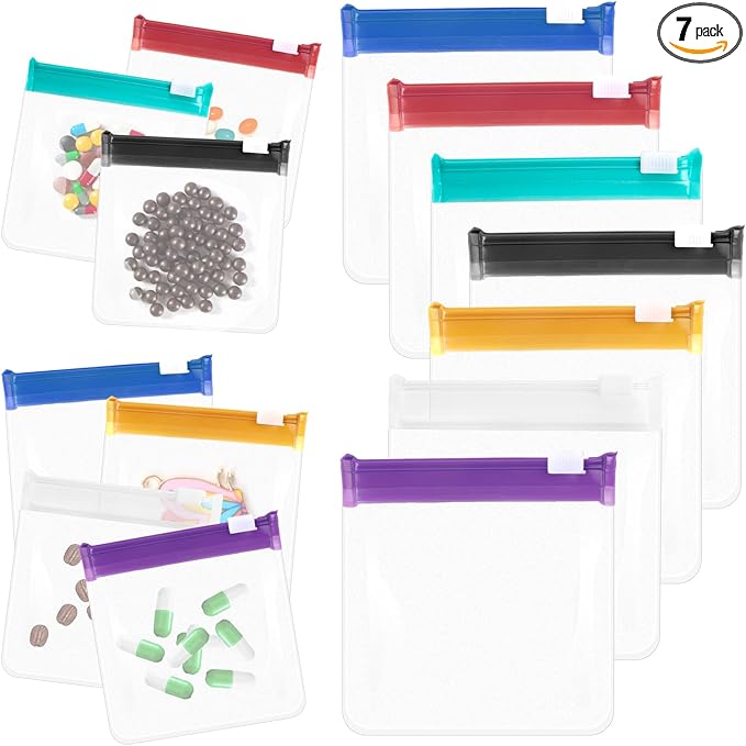 Zippered Pill Pouch Reusable Pill Pouch Bags Storage Pouches with Slide Lock Pill Bags Small Portable Pill Bag Travel Plastic Pill Bag with Slide Lock for Pills Small Items (7 Pieces)