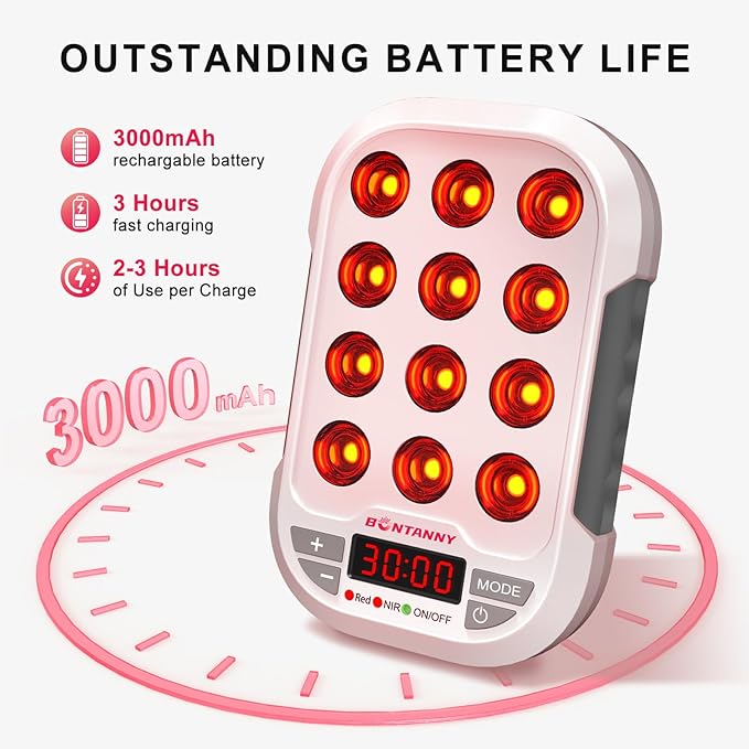 Portable Red Light Therapy, 660/850/1060nm 3 Wavelengths Mini Handheld Red Near Infrared Light Device, 12 Triple Chip Clinical Grade LEDs, Rechargeable, Travel Case, Timer, for Body, BO-60