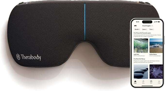 Therabody SmartGoggles (2nd Generation) Heated Eye Mask & Eye Massager - Blackout Sleep Mask & Temple Massage for Personalized Relaxation, Stress Relief & Headache Relief