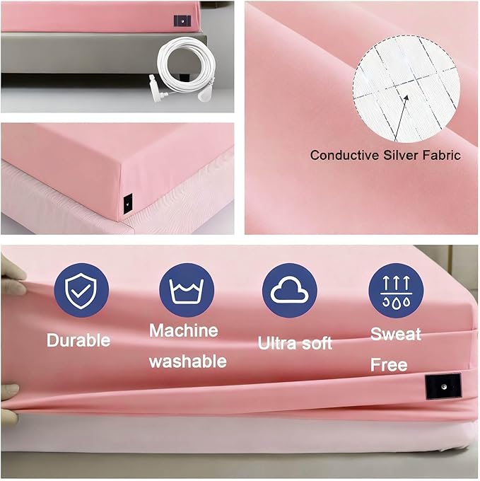 Grounding Sheets King Size, 20% Pure Silver Fiber + 80% Organic Cotton, Grounded Sheet Earth Connected Bedding Fitted Earth Sheets with Grounding Cord