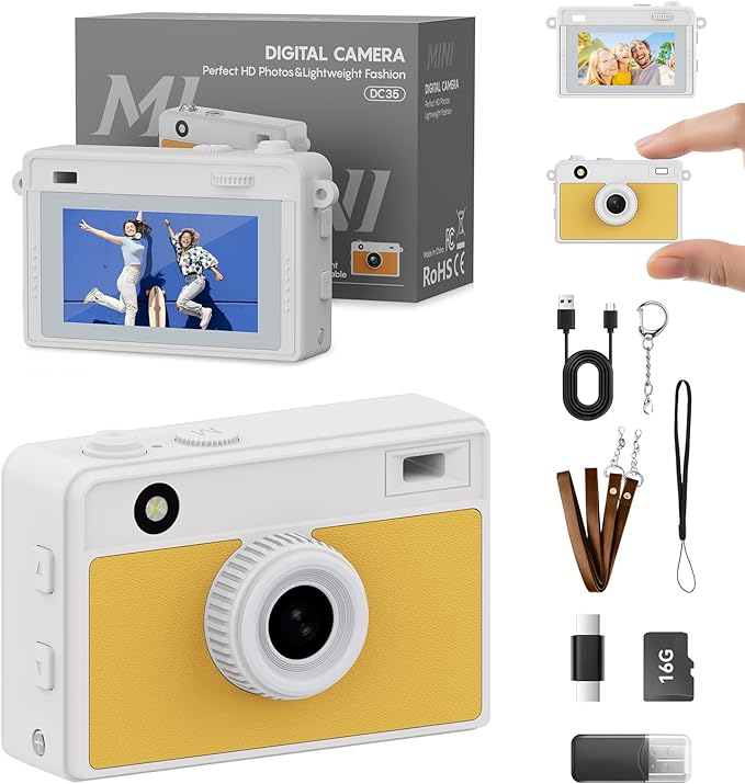 Keychain Camera, 16GB Mini Digital Camera with 2K 20MP & 5 Filters, Mini Camera for Travel and Vlog, Friends Birthday Gifts, Bag Charm