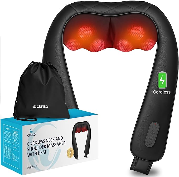Cordless Neck Massager for Pain Relief Deep Tissue, FSA Eligible HSA Store Upgrade Shoulder and Back Massager with Heat, Skin-Friendly Elastic Fabric & Extended Straps for Larger Body Types
