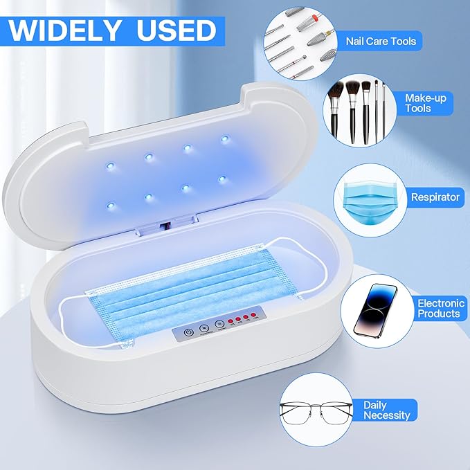Nail Tool Sterilizer Box– 3-in-1 Portable Cleaner for Phones, Jewelry, Manicure Tools, Compact Design for Travel, Home, and Salon Use
