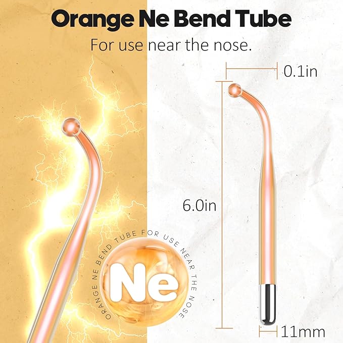 High Frequency Bend Glass Tube Replacement for TUMAKOU High Frequency Facial Wand - Orange Accessory (Bend Tube)