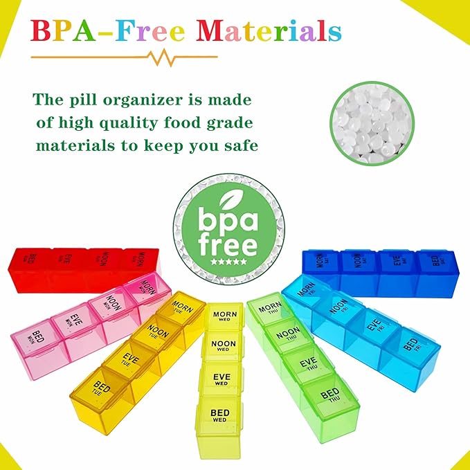 Weekly Pill Organizer 4 Times a Day, Large Medicine Organizer, Pill Box 7 Day 28 Compartment, Portable Travel Pill Container Case for Vitamin and Supplement (Color)