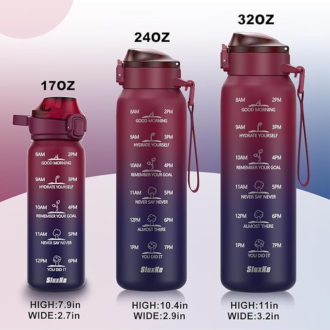 Insulated Water Bottle 17oz with 2Lids(Straw Lid & Spout Lid), 500ml Double Walled Water Bottle with Time Marker, Stainless Steel Metal Flask for Fitness, Gym and Outdoor RED BLACK