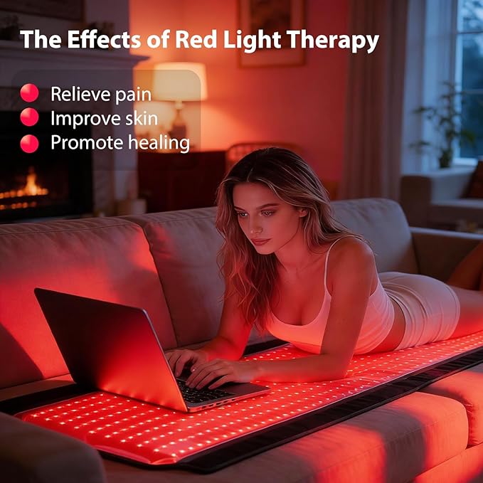 Full Body Red Light Therapy Mat, 59.1"*25.6" Whole Red Light Therapy Blanket with 3 Light Modes & 5 Working Modes, 600 LEDs redlight with 660nm & 850nm for Men, Women, Pets