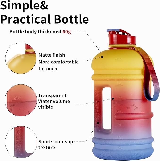 TOOFEEL 2.2 Litre / 74oz Athletic Water Bottle with Frosted Handle for Camping - Bike Bottle - Water Jugs For Drinking - Reusable Water Bottles - Oriental Red Colored Webbing Gradient Color Water Jug