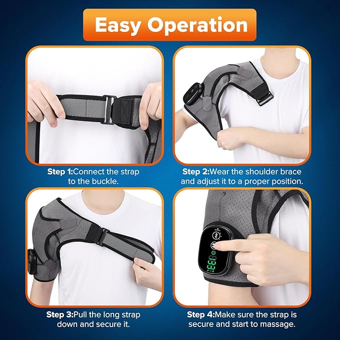 Shoulder Heating Pad with Massage, Cordless Heated Shoulder Wrap for Pain Relief, Deep Tissue Shoulder Massager for Rotator Cuff & Shoulder Brace Support