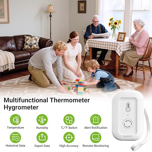 WiFi Thermometer Hygrometer, Smart Humidity Temperature Sensor with App Notification Alert, Data Storage, Remote Monitor for Room, Nursery, Greenhouse, Humidor, Wine Cellar