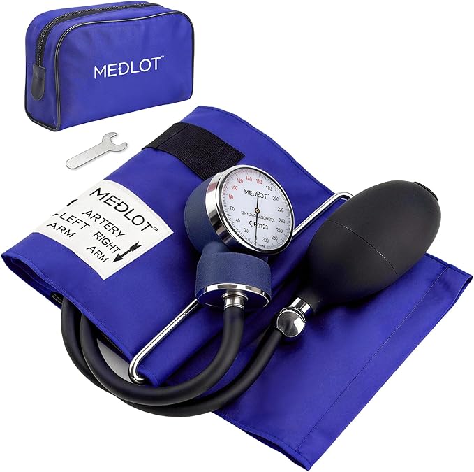 LotFancy Manual Blood Pressure Cuff Adult, Professional BP Cuff, Sphygmomanometer with Carrying Case for Home Medical, Nursing Student, Doctor, Nurse, Blue