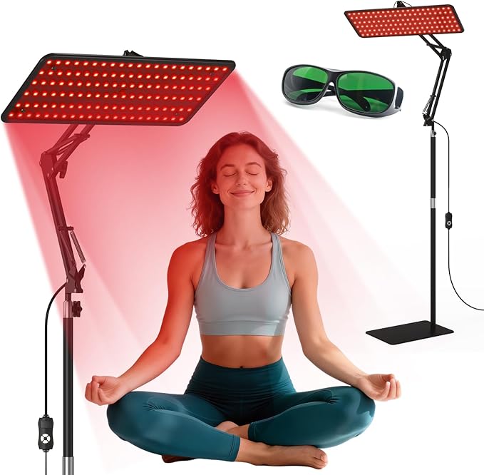 Red Light Therapy for Face and Body, 3-Wavelength (660nm Red, 850nm, 940nm Infrared) LED Infrared Light Therapy Lamp with Adjustable Stand, Protective Glasses for Home Use, Gift for Women Girls