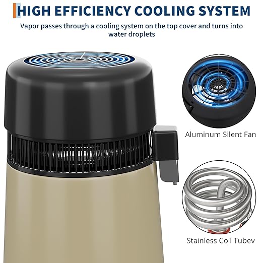 4L Water Distiller for Home Countertop, Stainless Steel Distilled Water Purifier Machine, 1 Gallon Per Cycle, 110V 750W with Auto Shut-Off, BPA-Free Glass Collection Pitcher, Gold Finish