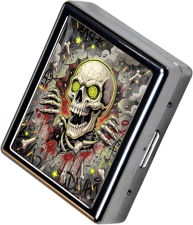 Metal 7 Day Pill Organizer, Weekly Pill Case with 8 Compartments, Travel Pill Box for Purse & Pocket, Small Medicine & Vitamin Organizer with PP Dividers (Neon Skull Graffiti)