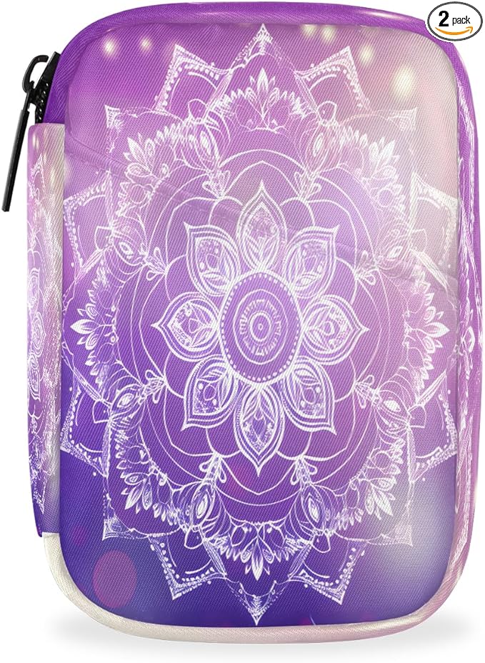 Purple Mandala Flower Abstract Travel Pill Organizer Box Weekly Portable Pill Case Daily Pills 7 Day Small Birth Control Pills Container Removable Compartments for Medicine Vitamins Fish Oil