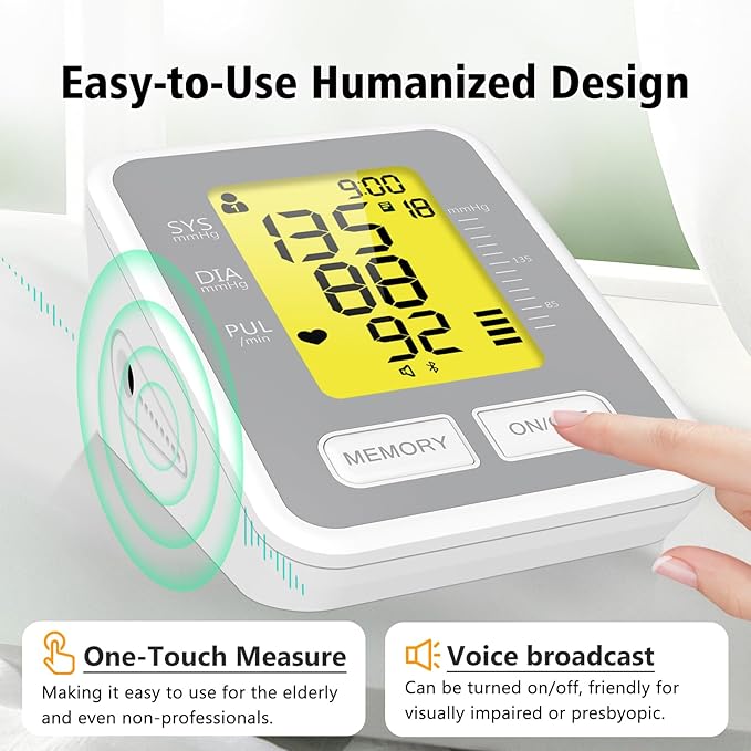 Blood Pressure Monitors for Home Use, Upper Arm Blood Pressure Machine with Large Cuff, FDA-Cleared Bluetooth BP Monitor with App, 3-Color Display,One-Button Accurate BP Machine for Adults and Seniors