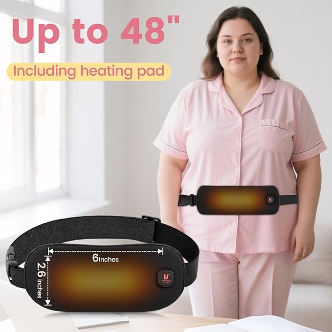 Heating Pad for Period Cramps, 3000mAh Menstrual Heating Pad with 3 Temeprature Levels, Cordless Heating Belly Wrap Belt, Gift for Women and Girl (Black)