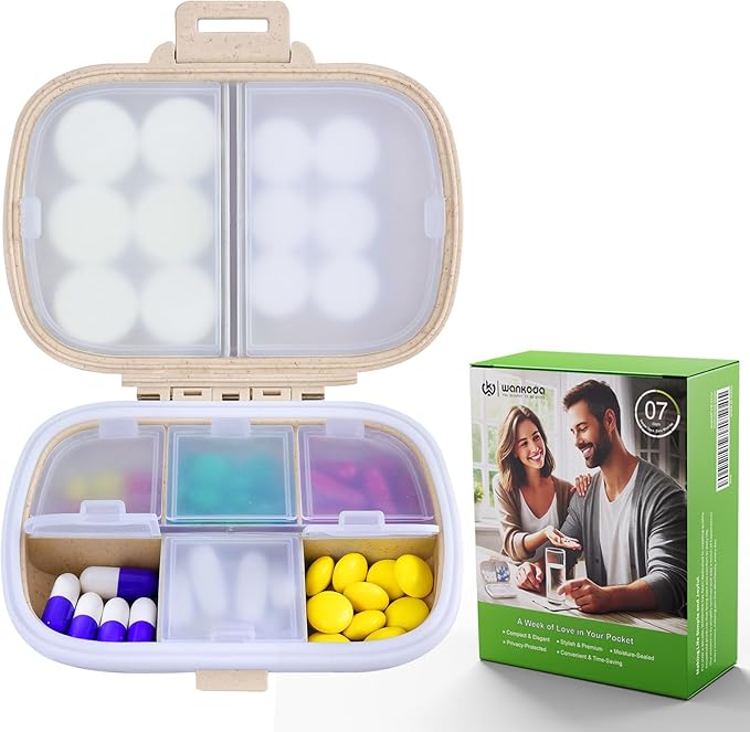Portable Travel Pill Organizer - Pill Case for Daily Vitamins & Medications