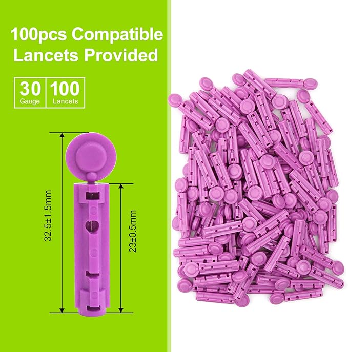 AUVON Lancing Device with Less Pain Design, Blood Sample Pen and Twist Top 100pcs 30 Gauge Lancets for Blood Sugar Level Monitoring