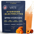 VATE Hydrogen Water + Electrolytes Powder Packets, 8 PPM Molecular Hydrogen + Electrolytes for Hydration, Focus & Recovery, Packets with Magnesium, Potassium, Vitamin C, 30 Count - Tropical