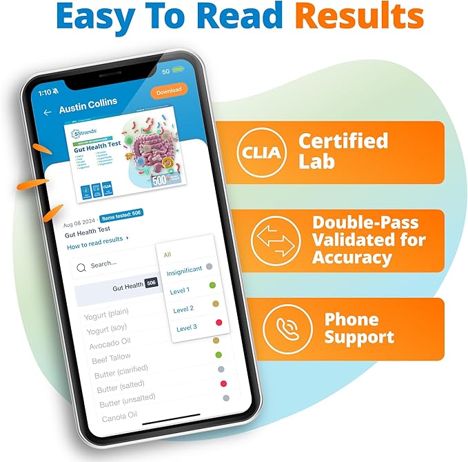 5Strands Gut Health Test for Adults & Kids, 500+ Items Tested, At-Home Hair Sample Screening for Food Intolerances Linked to Digestive Issues, Skin Irritation, Brain Fog & Headaches, Results in 4 Days