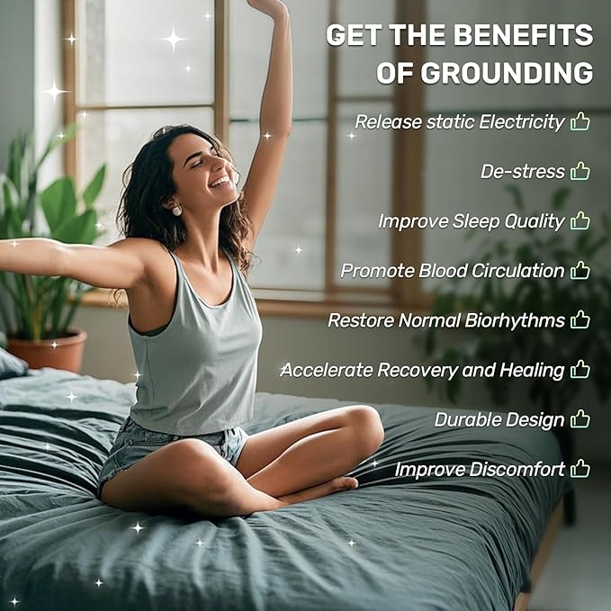 Reaks Grounding Sheets Queen Size, 95% Cotton + 5% Pure Silver Fiber, Fitted Bed Sheet with Deep Pocket Up to 15'', Earthing Mattress Pad with Grounding Cord