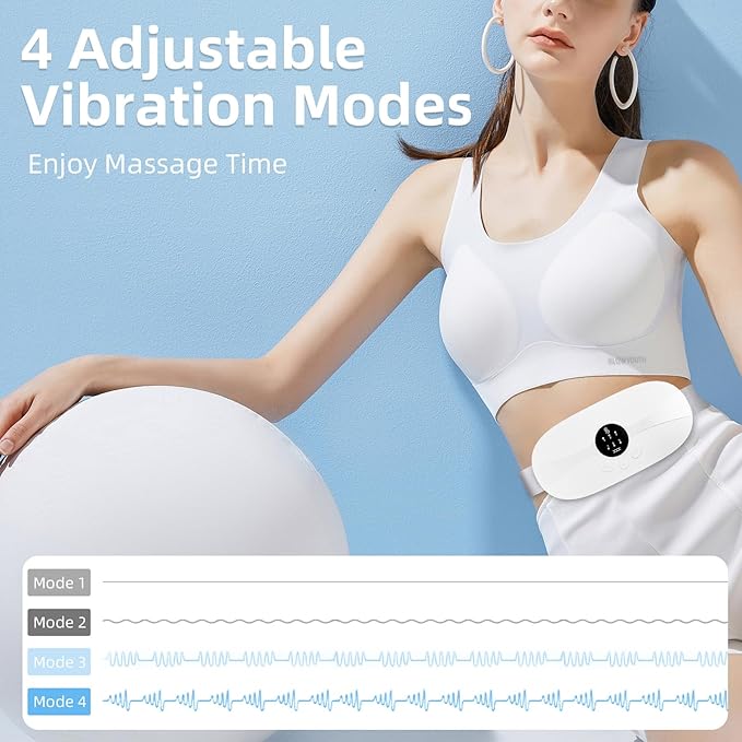 Protable Heating Pad for Period Cramps,Cordless Menstrual Heating Pad with 3 Heat Levels and 3 Vibration Massage Modes, for Period Pain,Best Gifts for Her, Women and Girl (White)