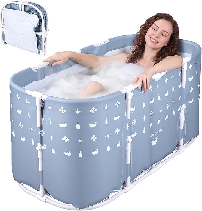 Portable Bath Tub No Installation, Foldable Bath Tub for Adults, Collapsible Adult Soaking Tub for Shower Stall, No Installation Ice Bath and Hot Bath for Indoor Small Bathroom Use