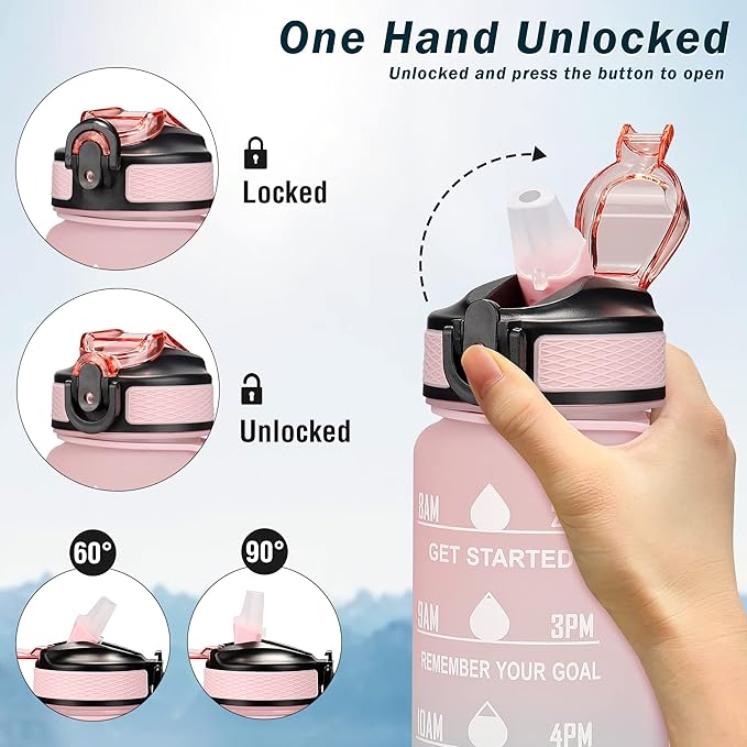 Motivational Water Bottle with Time Marker - 32oz, Leak-proof BPA Free Sports Water Bottles with Straw & Carrying Strap