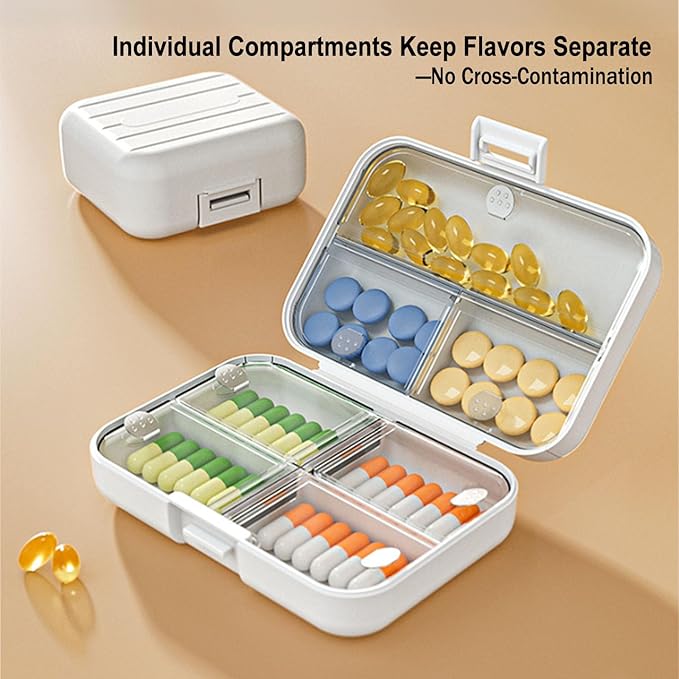 Travel Pill Case Container Medication Daily Organizer with Labels,Travel Box Holder 7 Compartment Supplement Holder for Purse
