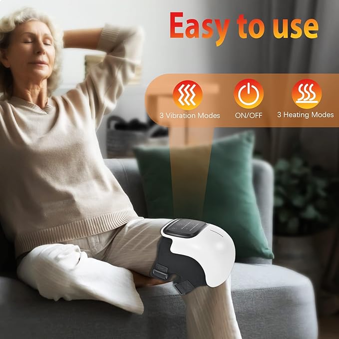 Knee Massager, Large LED Screen, Adjustable Temperature,Cordless Knee Massager with Heat and Vibration, Portable Massager for Knee Discomfort, Longer Knee Straps 48CM
