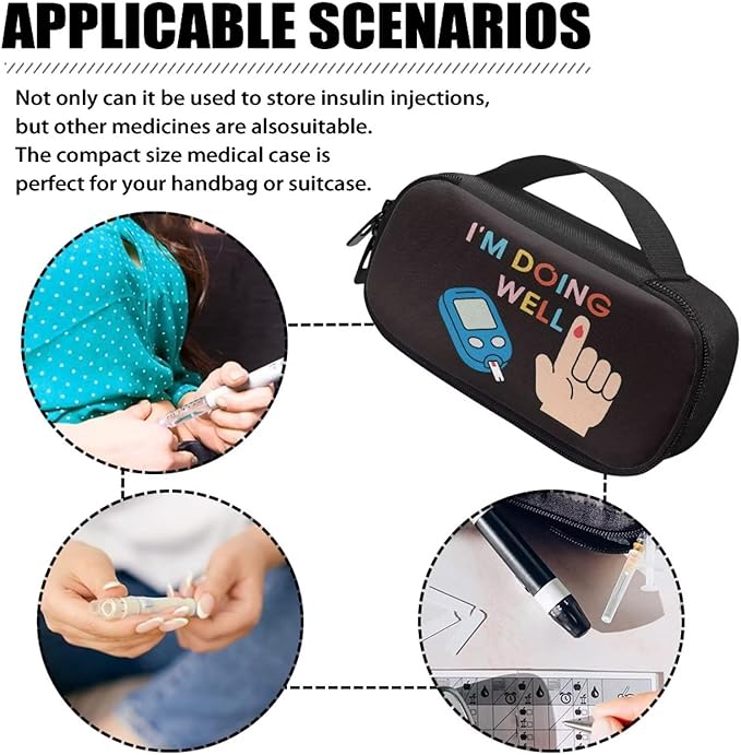 Rnyleeg Black Insulin Cooler Travel Case Funny Design Diabetics Bag Ensure Diabetes Care Diabetic Supplies Storage Bag for Home Travel-I'm Doing Well