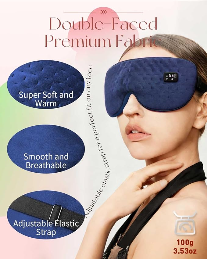 Cordless Heated Eye for Dry Eyes with 6 Timers | 35-65℃ Stepless Precision Warm Eye Compress 1500mAh | Washable Heating pad for Eye Care,Navy