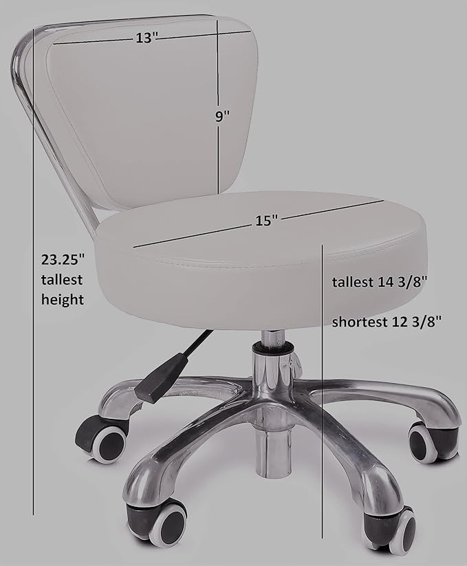 ANS Short Rolling Pedicurist Stool, Height Adjustable 360 Degree Swivel for Low Work (Black)