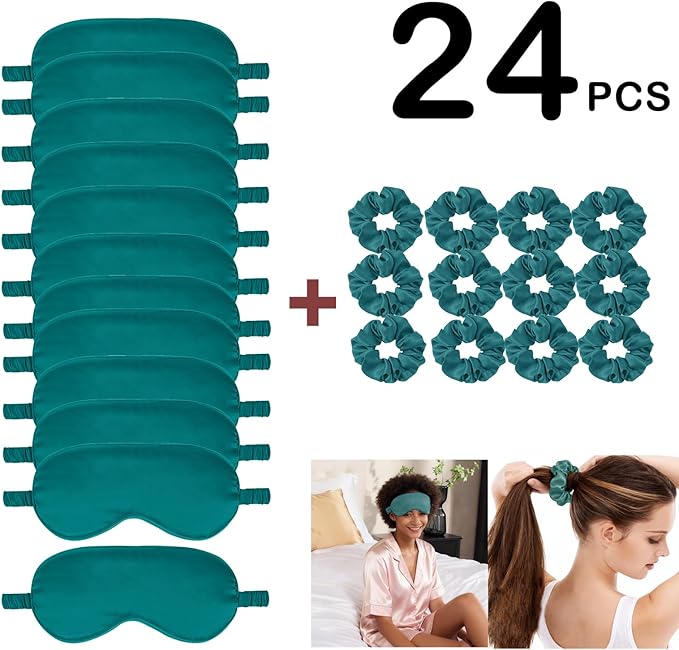 24Pcs Satin Eye Mask Silk Sleep Masks Silky Eyes Cover Blackout Blindfold Eyeshade Scrunchies Hair Ties Travel Wedding Gift