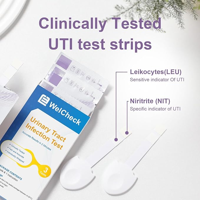 UTI Test Strips, Urinary Tract Infection Test for Home Use, Quick Accurate Results in 2 Min, Detects Leukocytes & Nitrite, Individually Packaged, 7 Pack