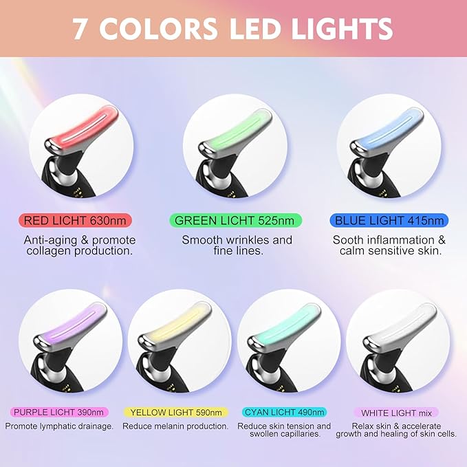 Red-Light-Therapy-for-Face and Neck Massager,7 Colors Womens Skin Rejuvenation Lifting Facial Massager Tool for Toning,Glow Boost (Black)