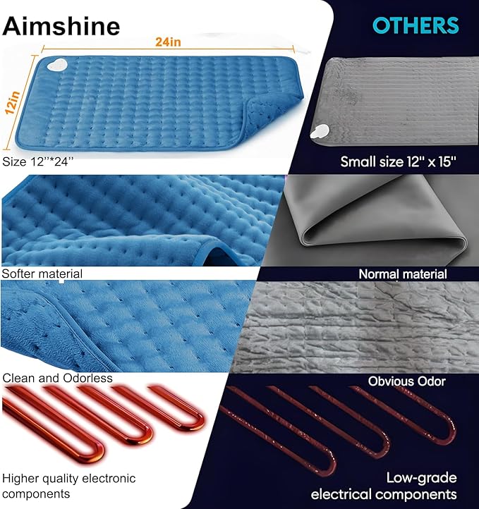 【2025 Upgrade】 Heating Pad for Neck Back Cramps Pain Fast-Heating Heating Pads Offer Softer Machine Washable Fabric with Heat Settings & Timer Easy to Operate,Moist Heat & Auto Shut Off 12''*24''