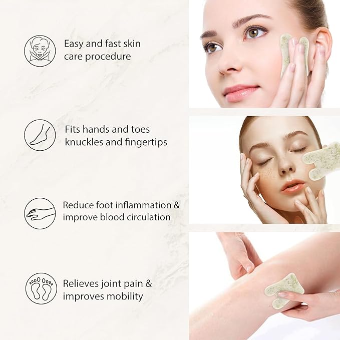 Gua Sha Facial Tools Set of 3 Guasha Massage Tool Jade Gua Sha Scraping Massager for Face,Neck, Eyes and Body,Jade Stone Guasha Board 3 Packs (Jade Set of 3)