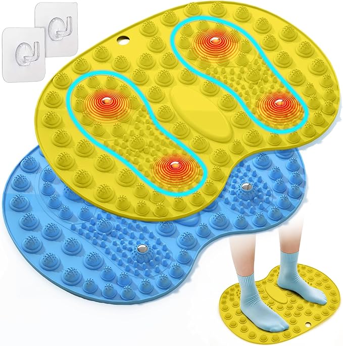 Foot Massager Mat 2PCS, Foot Reflexology Mat with Magnetic Therapy, Under Desk Mat Acupressure Mat for Feet Relaxation, Pressure Point Mat for Pain, Fatigue and Stress Relief (Blue+Yellow)