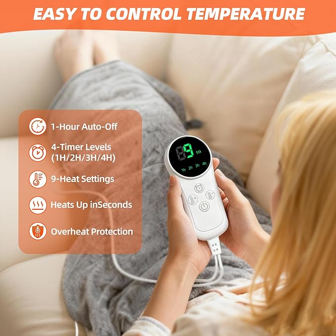 Heating Pad for Neck, Shoulders and Back, 24"x37" Large Weighted Electric Heated Pad with 9 Heat Settings & 4 Timer Options, Auto Shut-Off, Machine Washable Grandmother Birthday Christmas Women Gift
