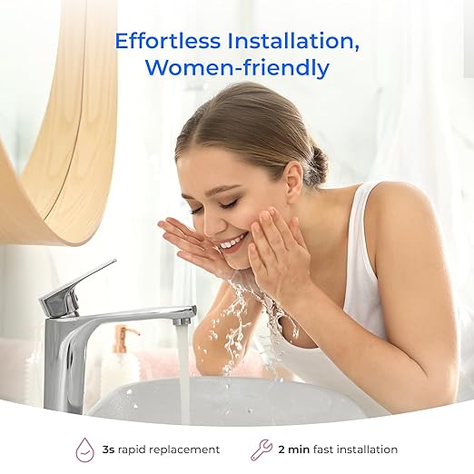 Waterdrop BFU2 Bathroom Sink Water Filter for Skincare, Reduces Chlorine & Scale in Water, Reduces Skin Redness and Irritation, 4-Stage Filtration, for Cold Water Supply Only