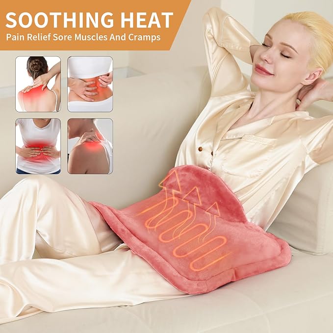 Heating Pad for Neck and Shoulders and Back Pain Relief, Weighted Heat Pad with Dry&Moist Heat, Neck Heating Pads 4 Heat Settings, Auto-Off, Christmas Gifts for Women Men Mom Dad, 19'' x 22'', Pink