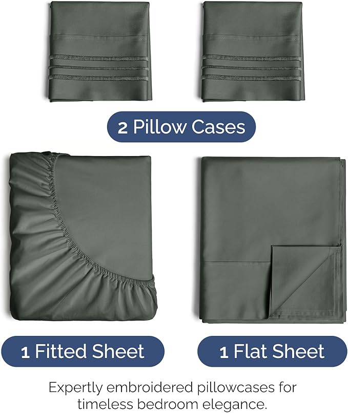 Cal King Size 4 Piece Sheet Set - Extra Soft, Breathable & Cooling Sheets - Hotel Luxury Bed Sheets for Women & Men - Deep Pockets, Easy-Fit & Wrinkle-Free Sheets - Gunmetal Grey Oeko-Tex Bed Sheets