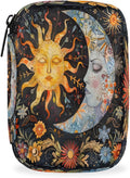 Abstract Sun Moon Flower Travel Pill Organizer Box Weekly Portable Pill Case Daily Pills 7 Day Small Birth Control Pills Container Removable Compartments for Medicine Vitamins Fish Oil