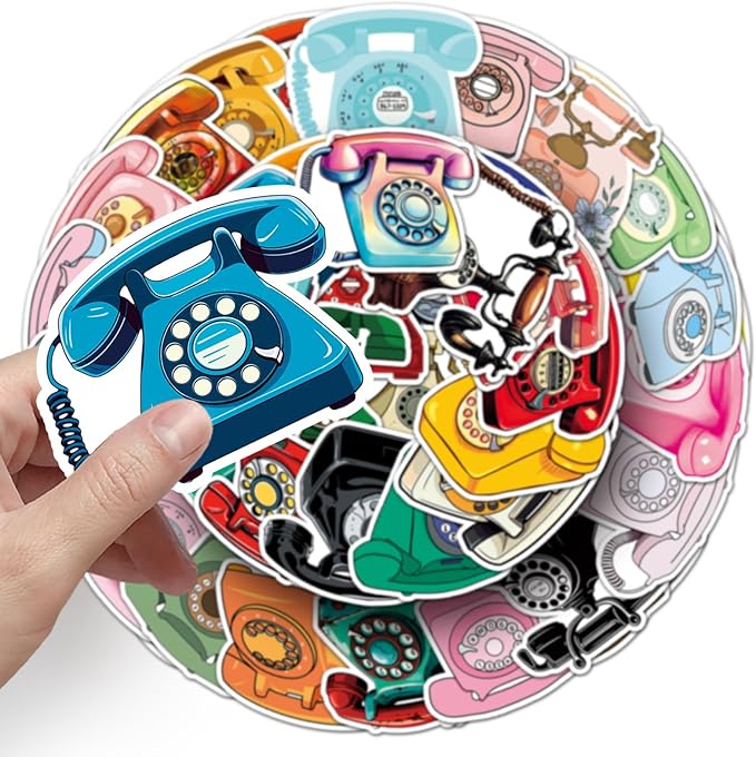50pcs Retro Phone Stickers,1.96-3.15inch Creative Nostalgic Decorative Stickers, Self-Adhesive for Scrapbooking, Study Decoration, Retro Theme Setup