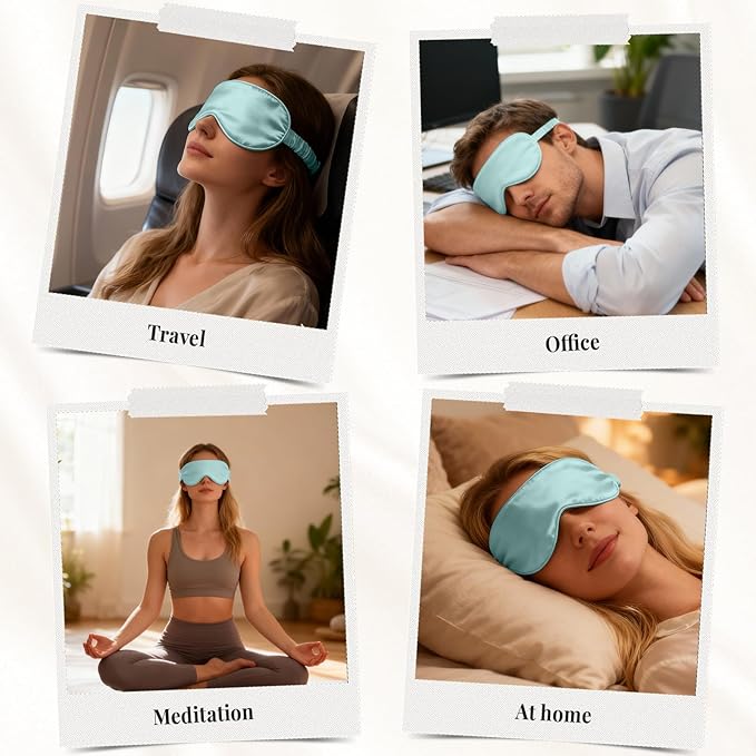 THXSILK 6A+ Grade 25 Momme Silk Sleep Mask, 100% Mulberry Blackout Eye Mask for Sleeping, Soft Lightweight Silk Eye Cover for Women, Men, Travel, Nap, Airplane(4.7×27.5inches, Light Blue)