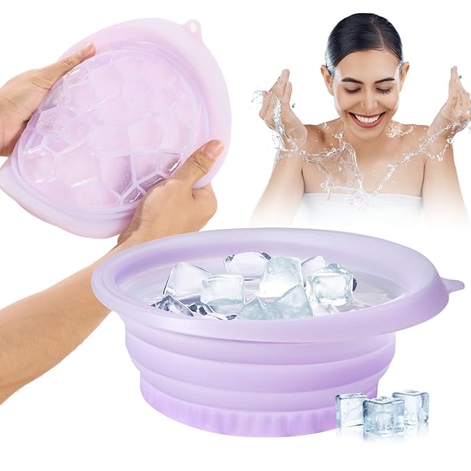 Face Ice Bath Bowl with Built-in Ice Tray, Collapsible Silicone Face Ice Plunge Bowl, Cold Therapy for Skin Tightening, Puffiness Reduction & Acne Relief - Ideal for Home & Travel