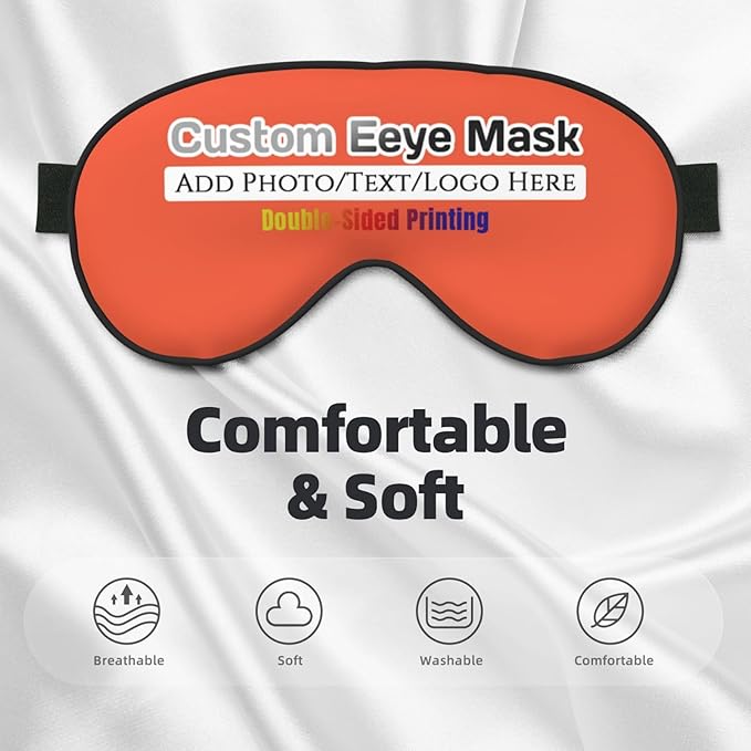 Personalized Eye Masks,Customized Sleep Blindfold Eye Mask,Custom Blackout Eye Cover with Adjustable Strap for Travel and Nap Orange